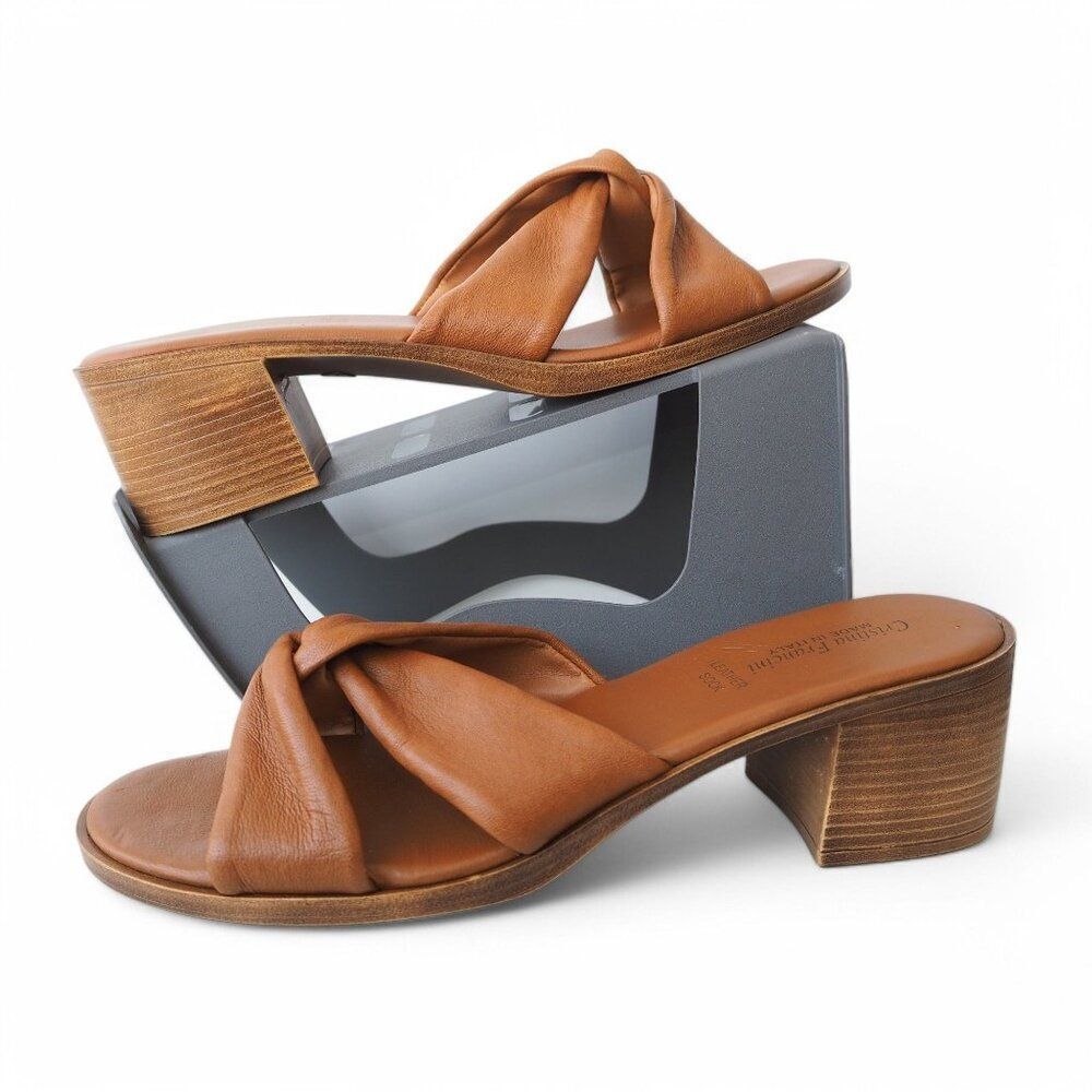 Cristina Francini Leather Knot Heeled Sandals Made in Italy Brown Women's 9.5/42